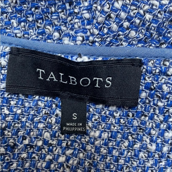 Talbots Blue White Tweed Open Front Blazer Jacket Small - Picture 14 of 16